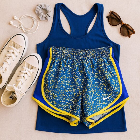 Nike Dri Fit Blue Yellow Running Shorts Sporty Lined Active XS - Picture 2 of 10